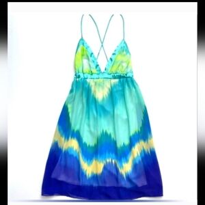 VTG Wishes Hippie-Retro Tye Dye Satin Accent Criss Cross Backless Dress